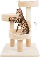 🐾 3-level cat tower collection by petmaker - 2 plush napping perches, sisal rope scratching post, hanging mouse, and interactive cheese wheel toy logo