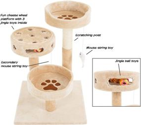 img 2 attached to 🐾 3-Level Cat Tower Collection by PETMAKER - 2 Plush Napping Perches, Sisal Rope Scratching Post, Hanging Mouse, and Interactive Cheese Wheel Toy