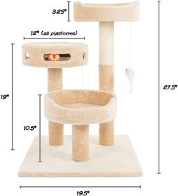 img 3 attached to 🐾 3-Level Cat Tower Collection by PETMAKER - 2 Plush Napping Perches, Sisal Rope Scratching Post, Hanging Mouse, and Interactive Cheese Wheel Toy