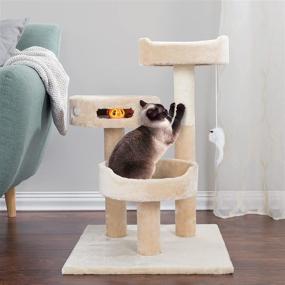 img 1 attached to 🐾 3-Level Cat Tower Collection by PETMAKER - 2 Plush Napping Perches, Sisal Rope Scratching Post, Hanging Mouse, and Interactive Cheese Wheel Toy