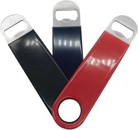 img 2 attached to 🍻 3 Pack Heavy Duty Stainless Steel Flat Bottle Opener Set - Solid and Durable Beer Openers, 7 inches (Red/Black/Blue)