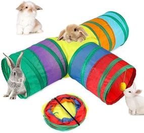 img 4 attached to 🐇 BWOGUE Bunny Tunnels & Tubes Collapsible 3 Way Hideout: Fun Activity Toys for Dwarf Rabbits, Guinea Pigs, and Kitties!