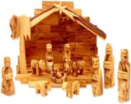 🏰 holy land market olive wood miniature set with stable: 12 pieces (stable with bark roof) логотип