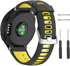 img 4 attached to 🕒 NotoCity Soft Silicone Watch Band Replacement Strap - Black Yellow - Compatible with Forerunner 230/220/235/620/630/735XT/Approach S20/S5/S6