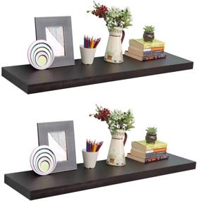 img 4 attached to Modern 36 Inch Wall Mounted Floating Shelves Set of 2 - Wide Panel Design, 12in Deep, Espresso Finish