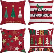 🎄 jasfura set of 4 christmas throw pillow covers 18x18 inch winter pillowcases cotton linen sofa pillow case square cushion case for living room, bed, couch, and car decor (red strips) логотип