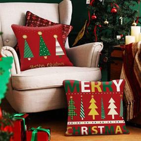 img 3 attached to 🎄 Jasfura Set of 4 Christmas Throw Pillow Covers 18x18 Inch Winter Pillowcases Cotton Linen Sofa Pillow Case Square Cushion Case for Living Room, Bed, Couch, and Car Decor (Red Strips)