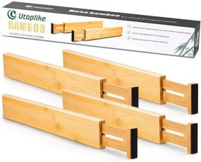 img 4 attached to 🎋 Efficient Bamboo Drawer Dividers: Utoplike 4 Pack Adjustable Organizers for Kitchen, Dresser, Bathroom, Bedroom, Baby Drawer, and Desk (Natural)