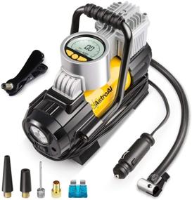 img 4 attached to 🚀 AstroAI Yellow Portable Air Compressor Pump - Digital Tire Inflator 12V DC Electric Gauge with Enhanced Air Flow of 35L/Min, LED Light, Overheat Protection, Bonus Nozzle Adaptors and Fuse