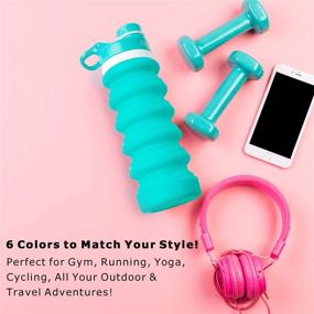 img 1 attached to 💧 Convenient & Leak-Proof Aqua Blue Collapsible Water Bottle - 18oz Travel Essential!