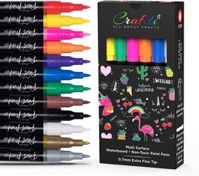 img 4 attached to 🎨 12 Multi-Surface Acrylic Paint Pens Markers Kit for Crafts and Kids Painting - Fine Point Tip Permanent Marker Pens Set for Rock, Glass, Wood, Canvas, White Fabric, Ceramic, Leather - Art Supplies Painting Set
