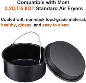 img 2 attached to Air Fryer Accessories Set of 2: 7 Inch Cake Barrel & Pizza Pan | Non-Stick Black | Fits 3.2QT - 5.8QT Standard Deep Fryers