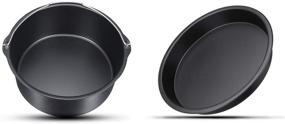 img 4 attached to Air Fryer Accessories Set of 2: 7 Inch Cake Barrel & Pizza Pan | Non-Stick Black | Fits 3.2QT - 5.8QT Standard Deep Fryers