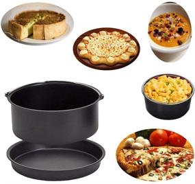 img 1 attached to Air Fryer Accessories Set of 2: 7 Inch Cake Barrel & Pizza Pan | Non-Stick Black | Fits 3.2QT - 5.8QT Standard Deep Fryers