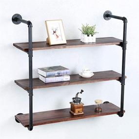 img 2 attached to 🔩 Rustic Industrial Pipe Shelving: 3 Tier Wall Mounted Metal Floating Shelves with Real Wood, Perfect for Steampunk Decor and Farmhouse Kitchen Bar Shelving - 36in