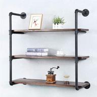 🔩 rustic industrial pipe shelving: 3 tier wall mounted metal floating shelves with real wood, perfect for steampunk decor and farmhouse kitchen bar shelving - 36in logo