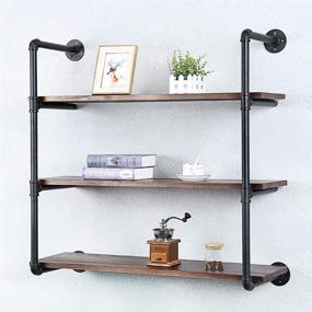 img 4 attached to 🔩 Rustic Industrial Pipe Shelving: 3 Tier Wall Mounted Metal Floating Shelves with Real Wood, Perfect for Steampunk Decor and Farmhouse Kitchen Bar Shelving - 36in