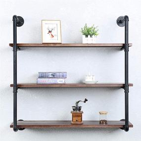 img 3 attached to 🔩 Rustic Industrial Pipe Shelving: 3 Tier Wall Mounted Metal Floating Shelves with Real Wood, Perfect for Steampunk Decor and Farmhouse Kitchen Bar Shelving - 36in