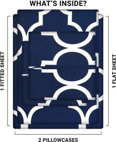 img 2 attached to 🛏️ Постельное белье Utopia Bedding Navy Quatrefoil Queen - мягкий микрофайбер с мягкой щеткой - 1 простынь на резинке, 1 простынь, и 2 наволочки - устойчив к усадке и выцветанию