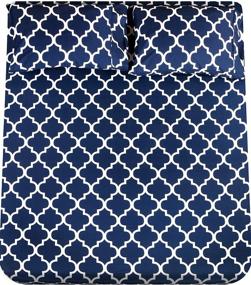 img 4 attached to 🛏️ Постельное белье Utopia Bedding Navy Quatrefoil Queen - мягкий микрофайбер с мягкой щеткой - 1 простынь на резинке, 1 простынь, и 2 наволочки - устойчив к усадке и выцветанию