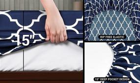 img 1 attached to 🛏️ Постельное белье Utopia Bedding Navy Quatrefoil Queen - мягкий микрофайбер с мягкой щеткой - 1 простынь на резинке, 1 простынь, и 2 наволочки - устойчив к усадке и выцветанию