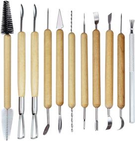 img 4 attached to 🏺 11-Piece Clay Pottery Sculpting Tools Set with Wooden Handles | Polymer Clay Cleaning Kit for Sculpture