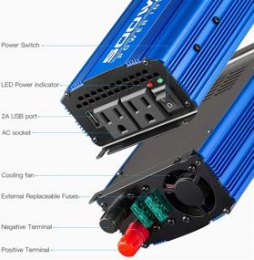 img 3 attached to 🔌 Kinverch 500W/1000W Car Power Inverter: DC 12V to AC 110V Adapter with 2 AC Outlets & 2A USB Charging Port