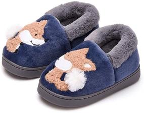 img 4 attached to 🦊 BESONETY Toddler Home Slippers - Navy Blue Fox Print, Warm & Fuzzy, Size 8.5-9.5