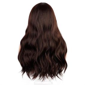 img 2 attached to 🔥 Stunning Dark Brown Wavy Wig with Bangs - Heat Resistant Long Synthetic Hairpiece for Women's Daily & Party Looks