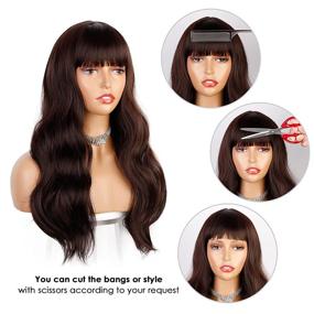 img 1 attached to 🔥 Stunning Dark Brown Wavy Wig with Bangs - Heat Resistant Long Synthetic Hairpiece for Women's Daily & Party Looks