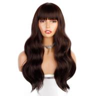 🔥 stunning dark brown wavy wig with bangs - heat resistant long synthetic hairpiece for women's daily & party looks logo