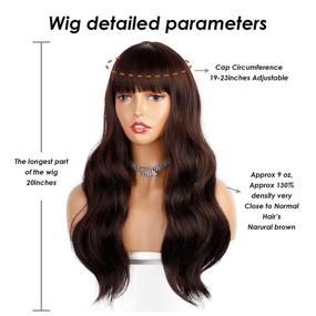 img 3 attached to 🔥 Stunning Dark Brown Wavy Wig with Bangs - Heat Resistant Long Synthetic Hairpiece for Women's Daily & Party Looks