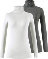 👚 femdouce women's turtleneck long sleeve shirt lightweight slim fit pullover basic undershirts active turtle neck t-shirts 2 pack logo