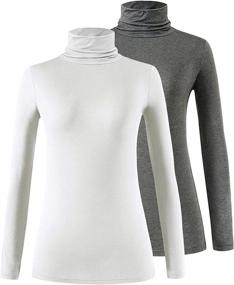 img 4 attached to 👚 Femdouce Women's Turtleneck Long Sleeve Shirt Lightweight Slim Fit Pullover Basic Undershirts Active Turtle Neck T-Shirts 2 Pack