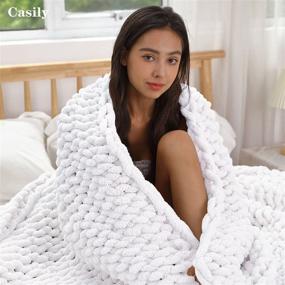 img 3 attached to 🧶 Casily Chunky Knit Blanket: Handmade Soft Chenille Blanket for Cozy Home Decor - White 40x40 inches