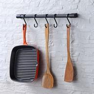 🔧 kaiying kitchen utensil rack with removable s hooks for hanging pots and pans, rod hooks for mugs, wall mounted organizer rail, premium aluminum construction, black finish - 5 hooks логотип