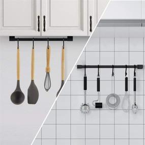 img 1 attached to 🔧 KAIYING Kitchen Utensil Rack with Removable S Hooks for Hanging Pots and Pans, Rod Hooks for Mugs, Wall Mounted Organizer Rail, Premium Aluminum Construction, Black Finish - 5 Hooks