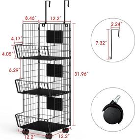 img 1 attached to Auledio 3 Tier Fruit Basket Cart with Rolling Wheels, 🍎 Wall Mounted Hanging Hooks, Chalk and Boards - Metal Wire Stackable