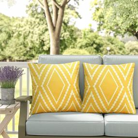 img 4 attached to 🌻 Adabana Outdoor Waterproof Boho Yellow Throw Pillow Covers - Stylish Geometric Designs for Patio Garden (Set of 2, 18 X 18 Inches)