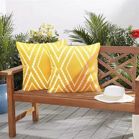 img 1 attached to 🌻 Adabana Outdoor Waterproof Boho Yellow Throw Pillow Covers - Stylish Geometric Designs for Patio Garden (Set of 2, 18 X 18 Inches)