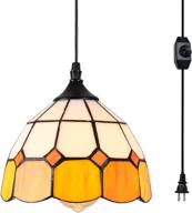 🍃 stepeak tiffany hanging pendant light: vintage swag ceiling lamp with dimmable mini plug-in fixture – ideal for dining room, bedroom or porch - 16.4 ft hanging cord, 7.9" width logo