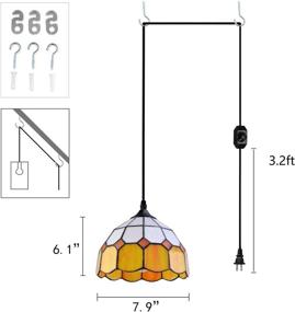 img 3 attached to 🍃 Stepeak Tiffany Hanging Pendant Light: Vintage Swag Ceiling Lamp with Dimmable Mini Plug-in Fixture – Ideal for Dining Room, Bedroom or Porch - 16.4 Ft Hanging Cord, 7.9" Width