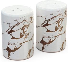 img 4 attached to 🌟 Modern Gold Ceramic Salt and Pepper Shakers with Lids - Varato Design Salt and Pepper Shaker Set