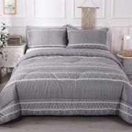 🛌 andency grey comforter king set - stylish bohemian geometric stripes - microfiber gray bedding with 2 pillowcases - 3 piece down alternative logo