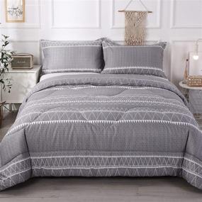 img 4 attached to 🛌 Andency Grey Comforter King Set - Stylish Bohemian Geometric Stripes - Microfiber Gray Bedding with 2 Pillowcases - 3 Piece Down Alternative