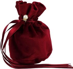 img 4 attached to 🎁 Набор из 6 фланелевых подарочных сумок - 5,8'' x 5,0'' - Идеально для рождественских подарков, мешочки для вечеринок с завязками в кларетово-красном цвете