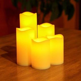 img 1 attached to 🕯️ Set of 4 Flameless Candles (3&#34;x 3&#34;, Ivory) - Flickering LED Pillar Candles with Battery Operation, 8-Hour ON/16-Hour OFF Timer, Ideal for Weddings, Indoors, Outdoors, and Home Decoration