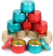 12 pack candle tin cans 8 oz - umoonfine candle jars with lids: round candle containers tins for making candles and storage in red, green, and gold colors logo