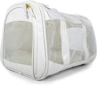 🐾 sherpa travel element pet carrier - easy clean, airline approved, carrying strap, mesh windows, safety locks & spring frame - white, medium size logo