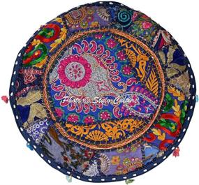 img 2 attached to Blue Floral Patchwork Embroidered Cotton Indian Ethnic Ottoman Pouf Cover - Stylo 🌸 Culture Foot Stool Furniture 45 cm - Footstool Floor Cushion Home Decor Bean Bag